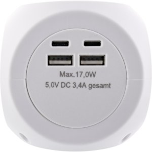 InLine InLine® Charging Cube, 3x earthing contact, 2x USB-C, 2x USB-A, white, 2m 2