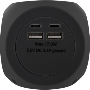 InLine InLine® Charging Cube, 3x earthing contact, 2x USB-C, 2x USB-A, black, 2m 2