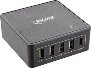 InLine InLine® Power Delivery + Quick Charge 3.0 USB power adapter, charger, 4x USB A + USB Type-C, 60W, black 1