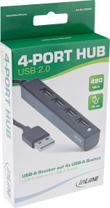 InLine InLine® USB 2.0 HUB, 4 port, USB-A male to 4x USB-A female, black, 15cm, slim design 3