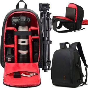 Plecak 4kom.pl Plecak fotograficzny wodoodporny pokrowiec na aparat, sprzęt fotograficzny, laptop 15.6 duży 44x30x19 Czarno-czerwony 15