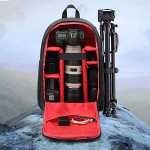 Plecak 4kom.pl Plecak fotograficzny wodoodporny pokrowiec na aparat, sprzęt fotograficzny, laptop 15.6 duży 44x30x19 Czarno-czerwony 9