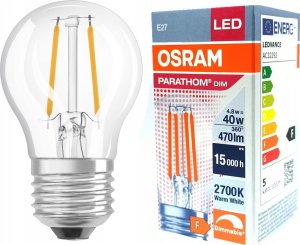 Ledvance Żarówka LED Osram 4,8W (40W) E27 P45 470lm 2700K ciepła 230V ściemnialna filament kulka przezroczysta 4058075590694 1