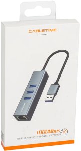 HUB USB Extra Digital Extra Digital Premium adapteris USB 3.0 - USB 3.0 (3 Ports) + RJ45, 0.15m 2