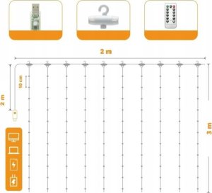 Lampki choinkowe OEM Kurtyna Ledowa (200 lampek LED) 3m x 2m COLD WHITE / ZIMNY BIAŁY 2