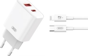 Ładowarka Xo Ładowarka Sieciowa Ce12 Pd Qc 3.0 20W 1X Usb 1X Usb-C Biała + Kabel Usb-C - Lightning 1