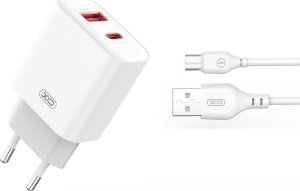 Ładowarka Xo Ładowarka Sieciowa Ce12 Pd Qc 3.0 20W 1X Usb 1X Usb-C Biała + Kabel Usb - Microusb 1