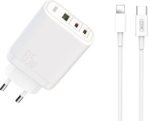 Ładowarka Xo Ładowarka Sieciowa Ce04 Pd 65W Qc 4 45W 1X Usb 2X Usb-C Biała + Kabel Usb-C - Lightning 1