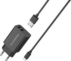 Ładowarka Riversong Ładowarka Sieciowa Safekub D2 2X Usb 12W Czarna + Kabel Usb - Microusb Ad29 + Cm85 1