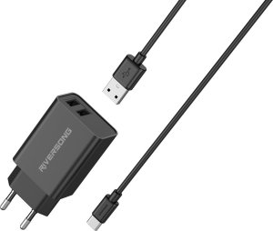 Ładowarka Riversong Ładowarka Sieciowa Safekub D2 2X Usb 12W Czarna + Kabel Usb - Usb-C Ad29 + Ct85 1