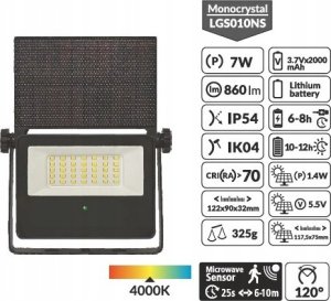 Naświetlacz BestService Naświetlacz Lumax solar reg 7W 860lm 3.7Cx2000mAh 740 IP54 sensor 5.5V LGS010NS 2