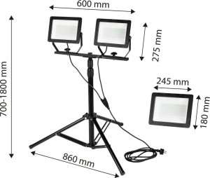 Naświetlacz Reflektor podwójny 2x100W SMD LED 2 x 8500lm na statywie 1.8m 2
