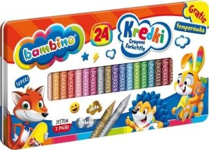 MAJEWSKI Kredki BAMBINO 24 kolory metalowe pudełko + temperówka ZWIERZAKI UCZNIAKI 5
