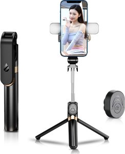 Selfie stick OEM Zestaw / uchwyt selfie z pilotem na bluetooth tripod LED  SSTR-20 czarny 1