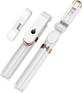 Selfie stick OEM Zestaw / uchwyt selfie z pilotem na bluetooth tripod LED  SSTR-20 biały 4