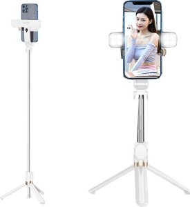 Selfie stick OEM Zestaw / uchwyt selfie z pilotem na bluetooth tripod LED  SSTR-20 biały 5