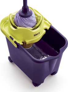 Mop NPC Polska Mery Prostokątne wiadro na kółkach 14 ltr z wyciskaczem i wkładem fioletowe+zielone 3