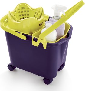 Mop NPC Polska Mery Prostokątne wiadro na kółkach 14 ltr z wyciskaczem i wkładem fioletowe+zielone 4