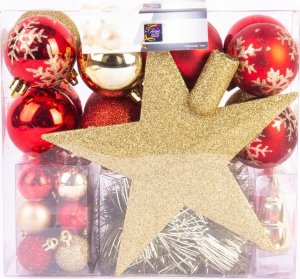 Fééric Lights and Christmas Komplet bombek na choinkę + gwiazda, 44 sztuk w komplecie, kolor czerwono-złoty 2