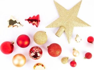 Fééric Lights and Christmas Komplet bombek na choinkę + gwiazda, 44 sztuk w komplecie, kolor czerwono-złoty 4