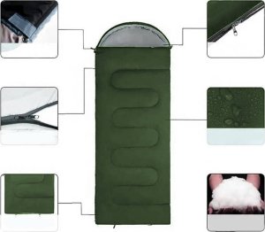 Aptel Ciepły ŚPIWÓR Turystyczny typu mumia z kapturem 200x70cm zielony BQ26F 5