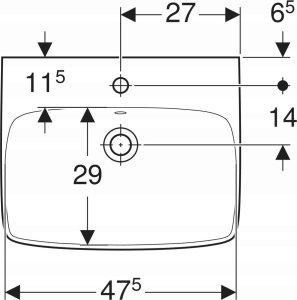 Umywalka Geberit Geberit Selnova Square Umywalka, B55cm, H17.5cm, T44cm, z przelewem, z otworem na baterię [20] 4