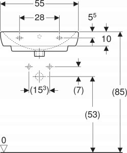 Umywalka Geberit Geberit Selnova Square Umywalka, B55cm, H17.5cm, T44cm, z przelewem, z otworem na baterię [20] 5