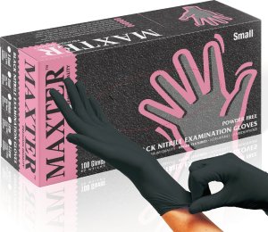 Rękawice nitrylowe bezpudrowe, MAXTER, 100 szt., rozmiar L, czarne 2
