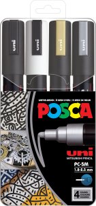 UNI-BALL POSCA PC-5M Czarny, Złoto, Srebrny, Biały 4 szt. 1