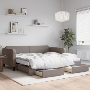 vidaXL vidaXL Sofa rozsuwana z szufladami, taupe, 100x200 cm, tkanina 1