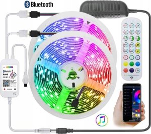 Taśma LED Abilite 2*Taśma smart LED 5050 RGB 2*5m/12V kontroler muzyki bluetooth 1