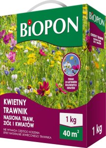 Biopon KWIETNY TRAWNIK - MIESZANKA NASION TRAW, ZIÃÅ I KWIAT 1KG 1