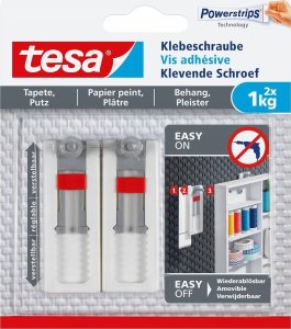 Tesa tesa adhesive screw, 2pcs., for wallpaper and plaster, up to 1kg per screw, adjustable, white 1