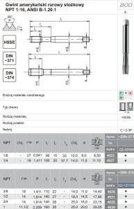 Fanar GWINTOWNIK NPT 1"-11.1/2 DIN-374C HSSE 800 1