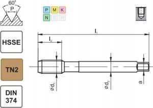 Fanar GWINTOWNIK M 8x1 DIN-374C R40 (6H) HSSE TIN 800X 1