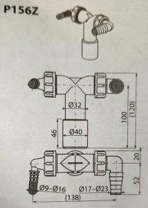 Syfon AKCES 19953 SYFON PRALKI I SUSZARKI Z ZAW. ZWROTNYM, ODEJŚCIE FI32/40, PRZYŁĄCZE WĘŻA 8-16MM I 17-23MM // S.PRAL/SUSZ.A 2