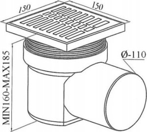 AKCES 11956 KRATKA ŚCIEKOWA REGUL.BOCZNA FI 110 100X100 MM SZARA NIERDZEWNA // S.KRAT-A.10X10-BO-110/NI/SZ 2