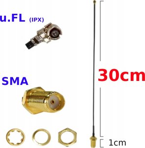 Kabel RF Connectors Pigtail uFL IPEX IPX - SMA gniazdo 1,13mm 30cm 1