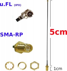 Kabel RF Connectors Pigtail uFL wtyk żeński SMA-RP gniazdo 1,13mm 5cm 1