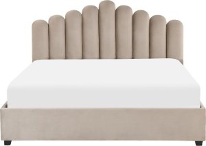Beliani Łóżko z pojemnikiem welurowe 180 x 200 cm beżowoszare VINCENNES 3