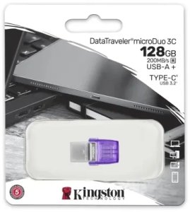 Pendrive Kingston Kingston 128GB DataTraveler microDuo 3C 200MB/s dvigubas USB-A + USB-C, EAN: 740617328165 5