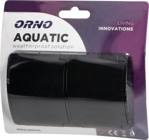 Orno Gniazdo podwójne 2x2P+Z Schuko AQUATIC, IP44, czarne 3