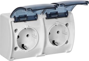 Orno Gniazdo podwójne 2x2P+Z Schuko AQUATIC, IP44, białe dymione 1
