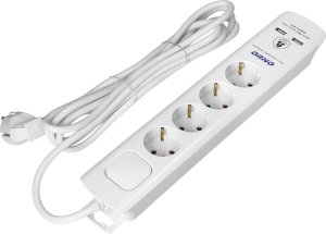 Orno Listwa przeciwprzepięciowa, 4 gniazda 2P+Z (Schuko), kabel 3x1,0mm2, 3m, z wyłącznikiem podświetlanym dwutorowym. 16A/230 VAC, Ochronnik przeciwprzepięciowy Typ 3, Ładowarka 2xUSB 2,1A, biała 1