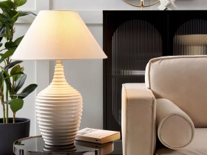 Beliani Lampa stołowa ceramiczna beżowa CELESTE 2