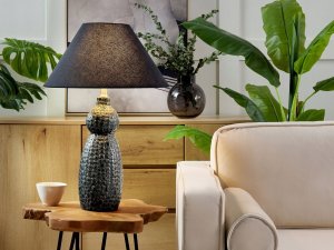 Beliani Lampa stołowa ceramiczna ciemnoniebieski z czarnym MATINA 2