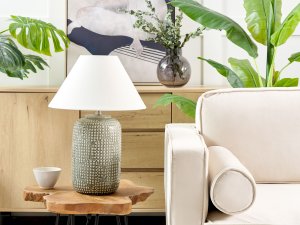 Beliani Lampa stołowa ceramiczna szara MUSSEL 2