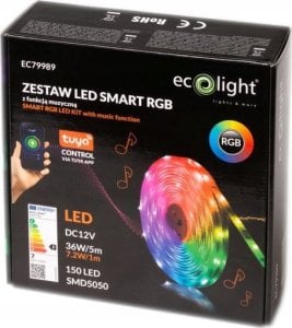 Taśma LED ECOLIGHT2 Ecolight EC79989 taśma LED muzyczna SMART RGB 5m 36W 12V IP20 1