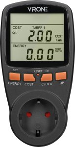 Orno Dwutaryfowy watomierz, kalkulator energii z wyświetlaczem LCD, 2 oddzielne taryfy, wewnętrzny akumulator, wersja Schuko, czarny 2