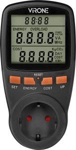 Orno Jednotaryfowy watomierz, kalkulator energii z wyświetlaczem LCD, jedna taryfa, wbudowany akumulator, wersja Schuko, czarny 2